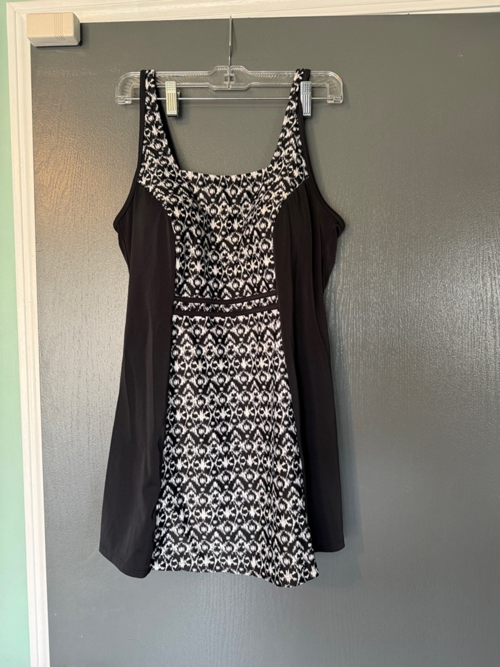 Moen Black and White Swim Dress with Patterned Front